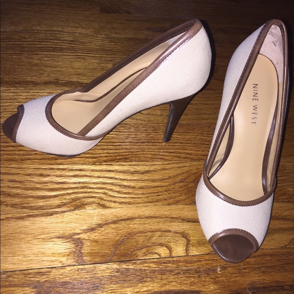 Nine West Shoes - Natural Linen-like Peep Toe Platform Pump